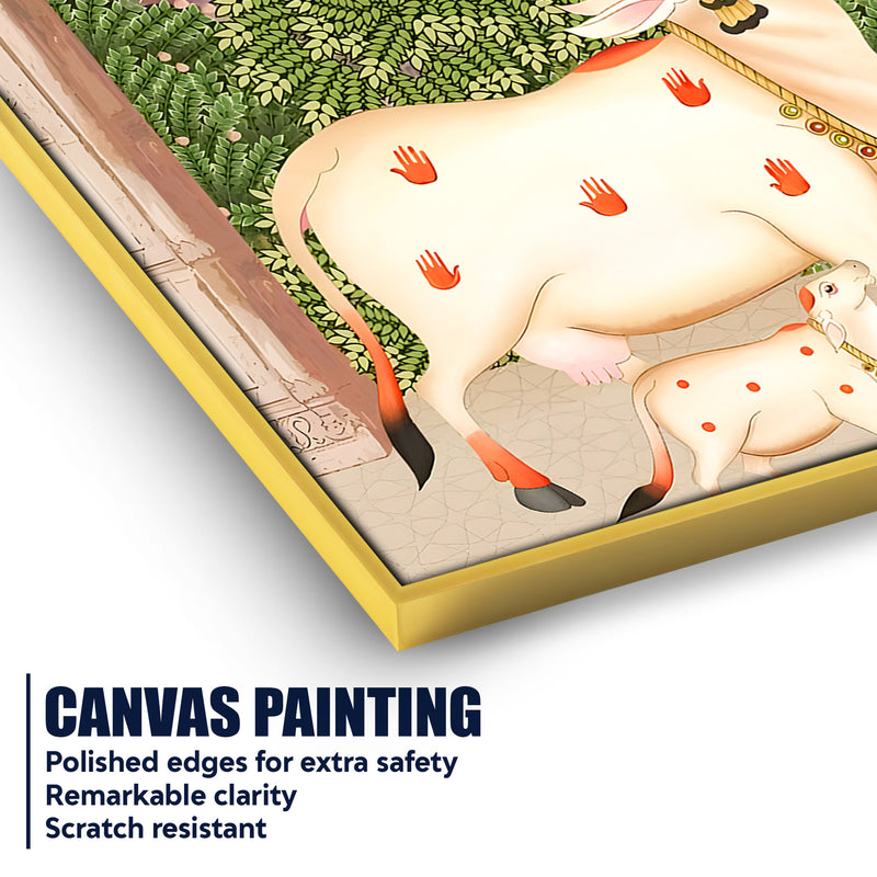 Royal Cow and Calf Pichwai Style Canvas Wall Painting