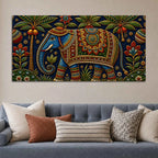 Royal Decorated Elephant Embroidery Tanjore Style 3D Canvas Wall Painting