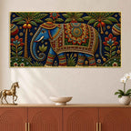 Royal Decorated Elephant Embroidery Tanjore Style 3D Canvas Wall Painting