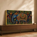 Royal Decorated Elephant Embroidery Tanjore Style 3D Canvas Wall Painting