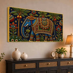Royal Decorated Elephant Embroidery Tanjore Style 3D Canvas Wall Painting