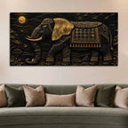 Royal Decorated Elephant Under Golden Moon Metallic Look 3D Canvas Wall Painting