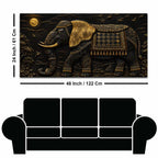 Royal Decorated Elephant Under Golden Moon Metallic Look 3D Canvas Wall Painting