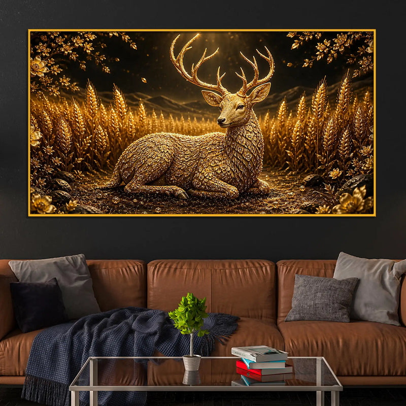 Royal Deer Floating Frame Crystal Wall Décor Painting