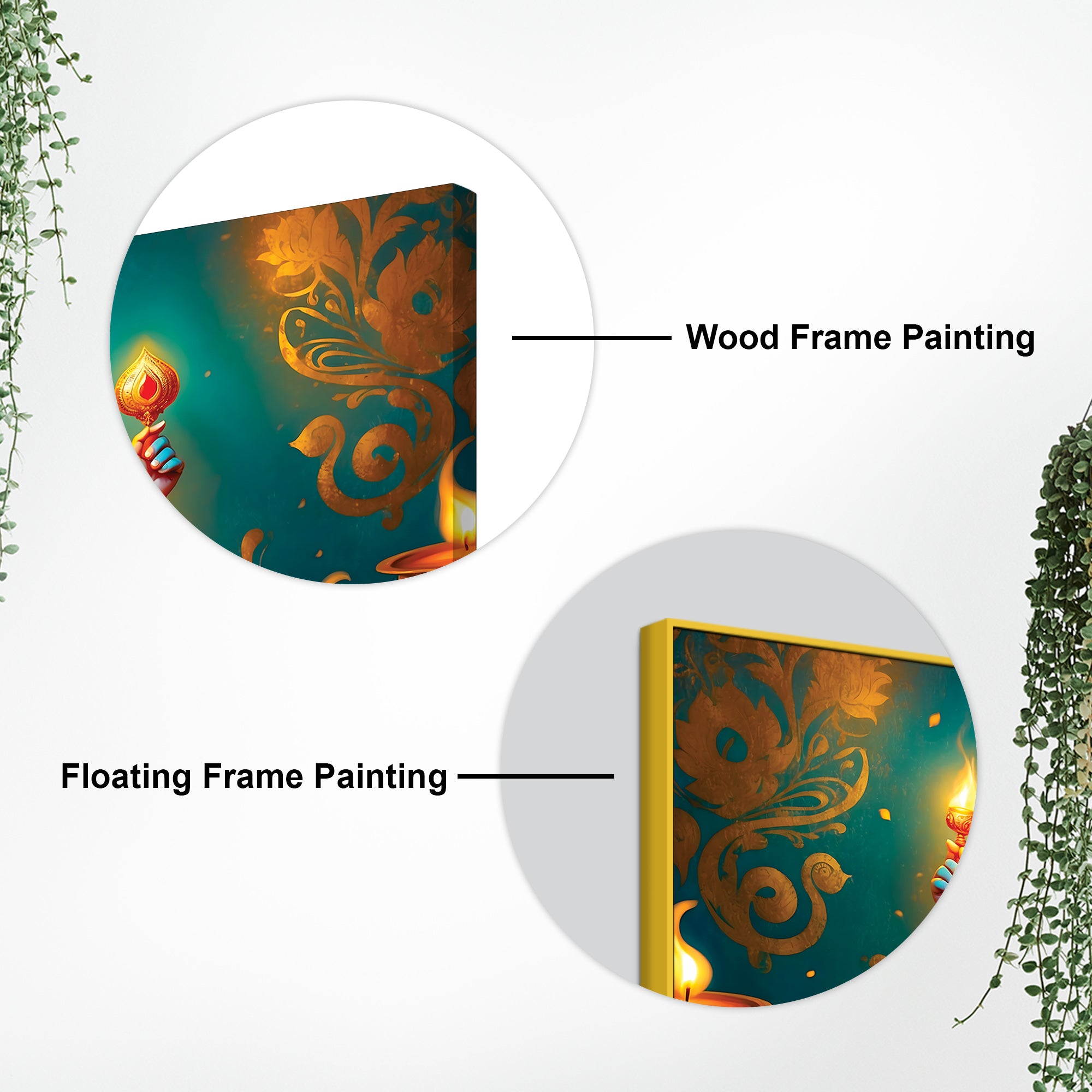 Royal Divine Blue Lord Ganesha Sitted with Golden Lamps Devotional Canvas Wall Painting for Home & Office Decor – Modern Spiritual Wall Art