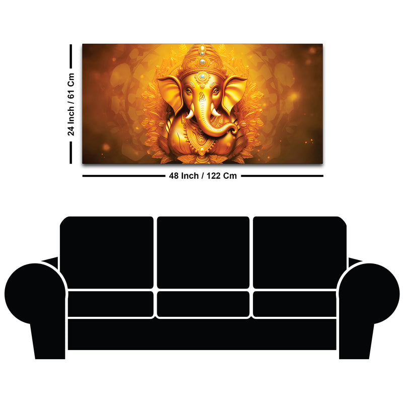 Royal Divine Golden Lord Ganesha Elegant Canvas Wall Painting for Home & Office Decor – Modern Devotional Wall Art