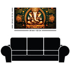 Royal Divine Lord Shri Ganesha with Beautiful Flowers Spiritual Canvas Wall Painting for Home & Office Decor – Modern Devotional Wall Art