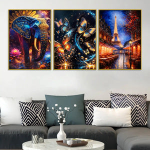 royal-elephant-butterflies-and-paris-eiffel-tower-floating-frame-crystal-wall-painting-set-of-3
