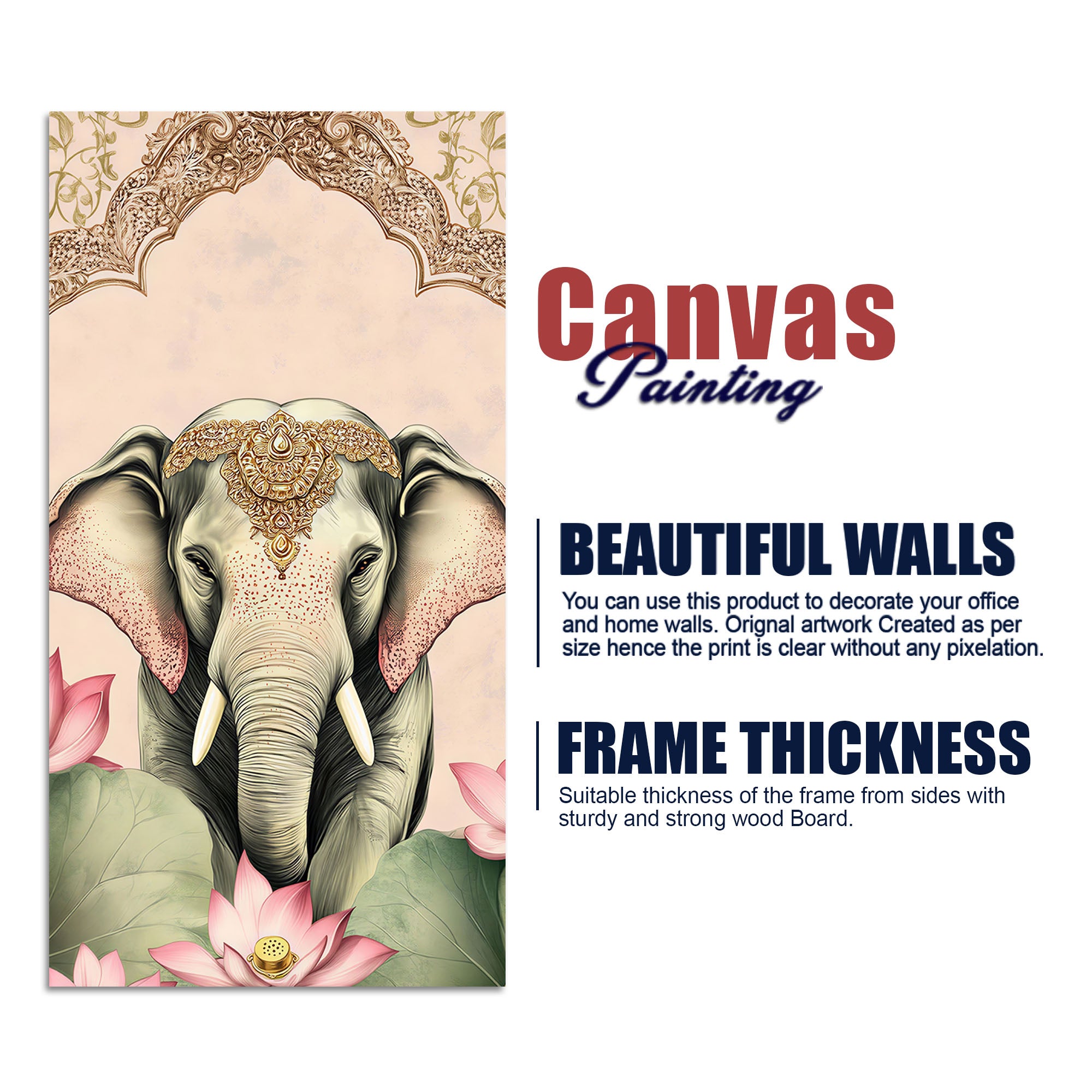 Royal Elephant Canvas Painting | Elegant Indian Wall Art for Living Room Decor