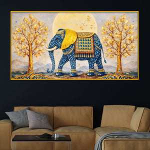 Royal Elephant Crystal Glass Wall Art Painting for Home Interior Décor