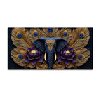 Royal Elephant Face with Peacock Feathers and Purple Lotus 3D Canvas Wall Painting