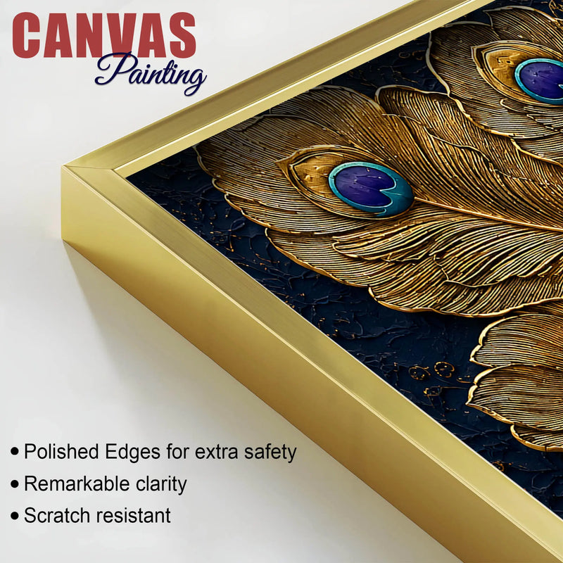 Royal Elephant Face with Peacock Feathers and Purple Lotus 3D Canvas Wall Painting
