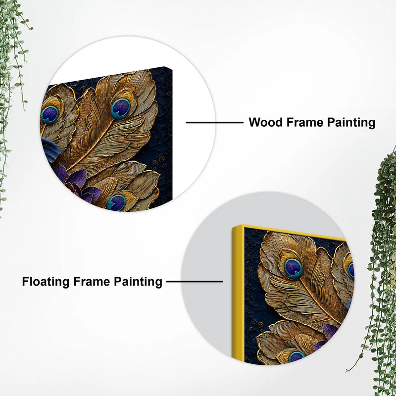 Royal Elephant Face with Peacock Feathers and Purple Lotus 3D Canvas Wall Painting