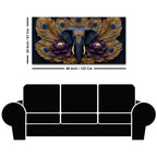 Royal Elephant Face with Peacock Feathers and Purple Lotus 3D Canvas Wall Painting