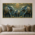 Royal Elephant Family 3D Bas-Relief Type Canvas Wall Painting