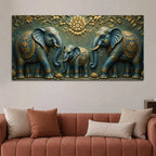 Royal Elephant Family 3D Bas-Relief Type Canvas Wall Painting