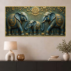 Royal Elephant Family 3D Bas-Relief Type Canvas Wall Painting