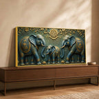 Royal Elephant Family 3D Bas-Relief Type Canvas Wall Painting