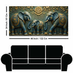 Royal Elephant Family 3D Bas-Relief Type Canvas Wall Painting