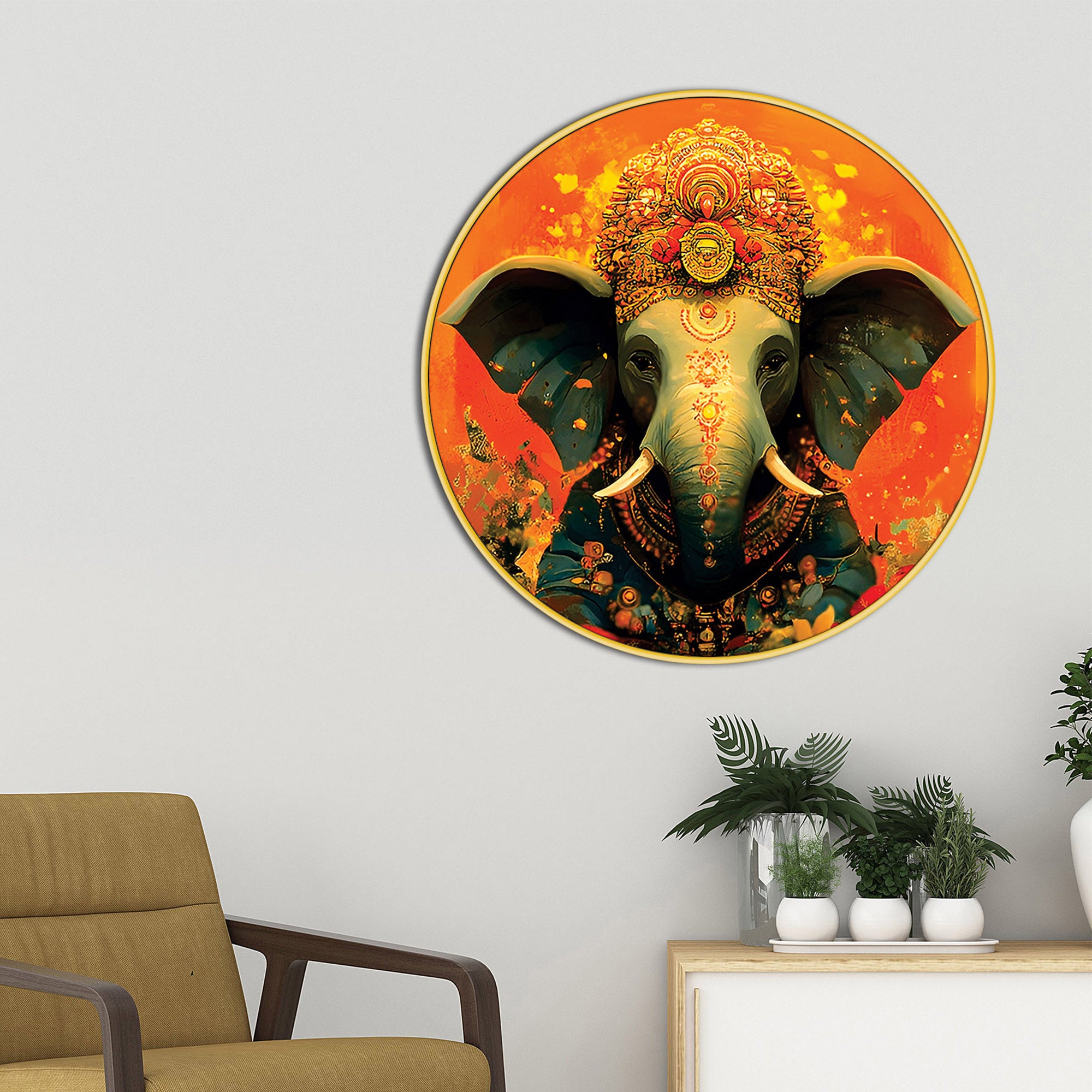 royal-elephant-ganesha-round-canvas-painting