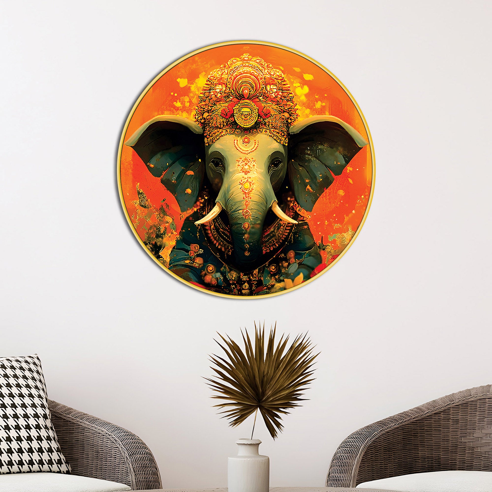 Royal Elephant Ganesha Round Canvas Painting