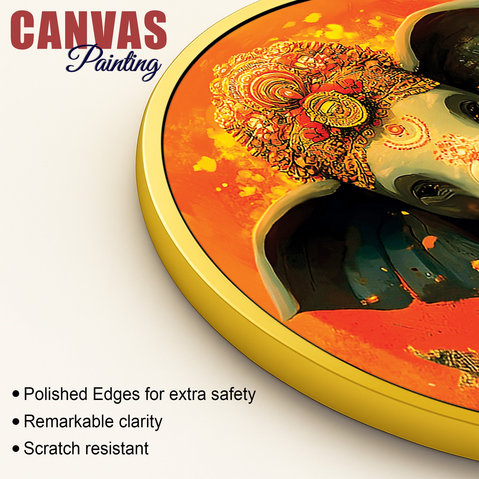Royal Elephant Ganesha Round Canvas Painting