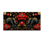 Royal Elephant Pair with Crimson Blooming Lotus 3D Canvas Wall Painting