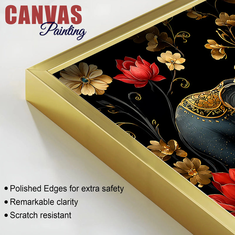 Royal Elephant Pair with Crimson Blooming Lotus 3D Canvas Wall Painting