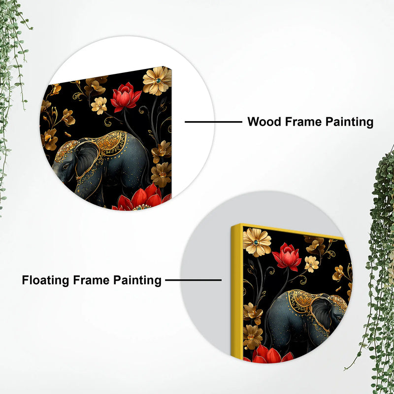 Royal Elephant Pair with Crimson Blooming Lotus 3D Canvas Wall Painting