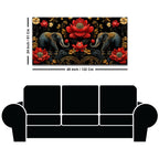 Royal Elephant Pair with Crimson Blooming Lotus 3D Canvas Wall Painting