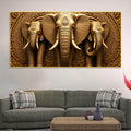Royal Elephant Trio Relief Sculpture 3D Canvas Wall Painting