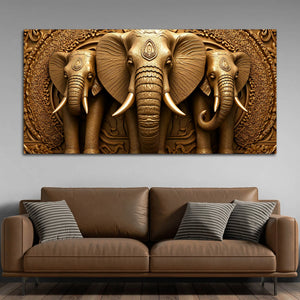 Royal Elephant Trio Relief Sculpture 3D Canvas Wall Painting