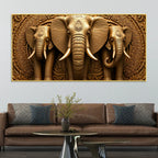 Royal Elephant Trio Relief Sculpture 3D Canvas Wall Painting