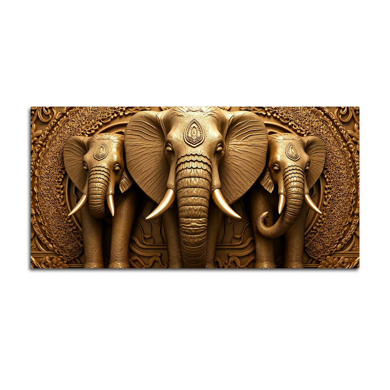Royal Elephant Trio Relief Sculpture 3D Canvas Wall Painting