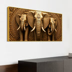 Royal Elephant Trio Relief Sculpture 3D Canvas Wall Painting