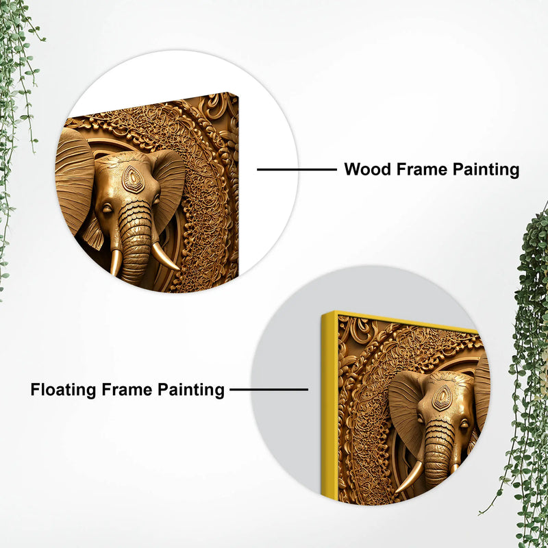 Royal Elephant Trio Relief Sculpture 3D Canvas Wall Painting