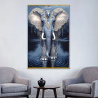 Royal Elephant with Decorative Patterns Metal Floating Frame Crystal Wall Painting