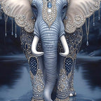 Royal Elephant with Decorative Patterns Metal Floating Frame Crystal Wall Painting