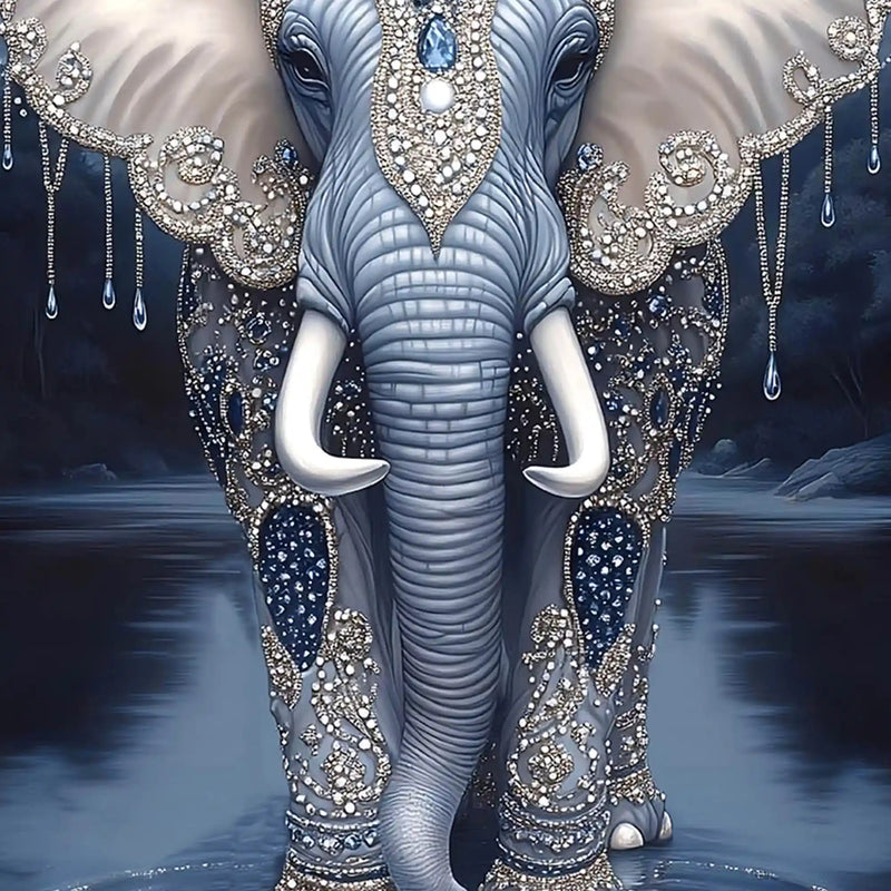 Royal Elephant with Decorative Patterns Metal Floating Frame Crystal Wall Painting