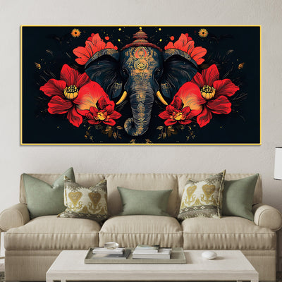 royal-elephant-with-hibiscus-flowers-artistic-canvas-wall-painting