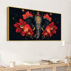 Royal Elephant with Hibiscus flowers Artistic Canvas Wall Painting for Home & Office – Premium Wall Décor