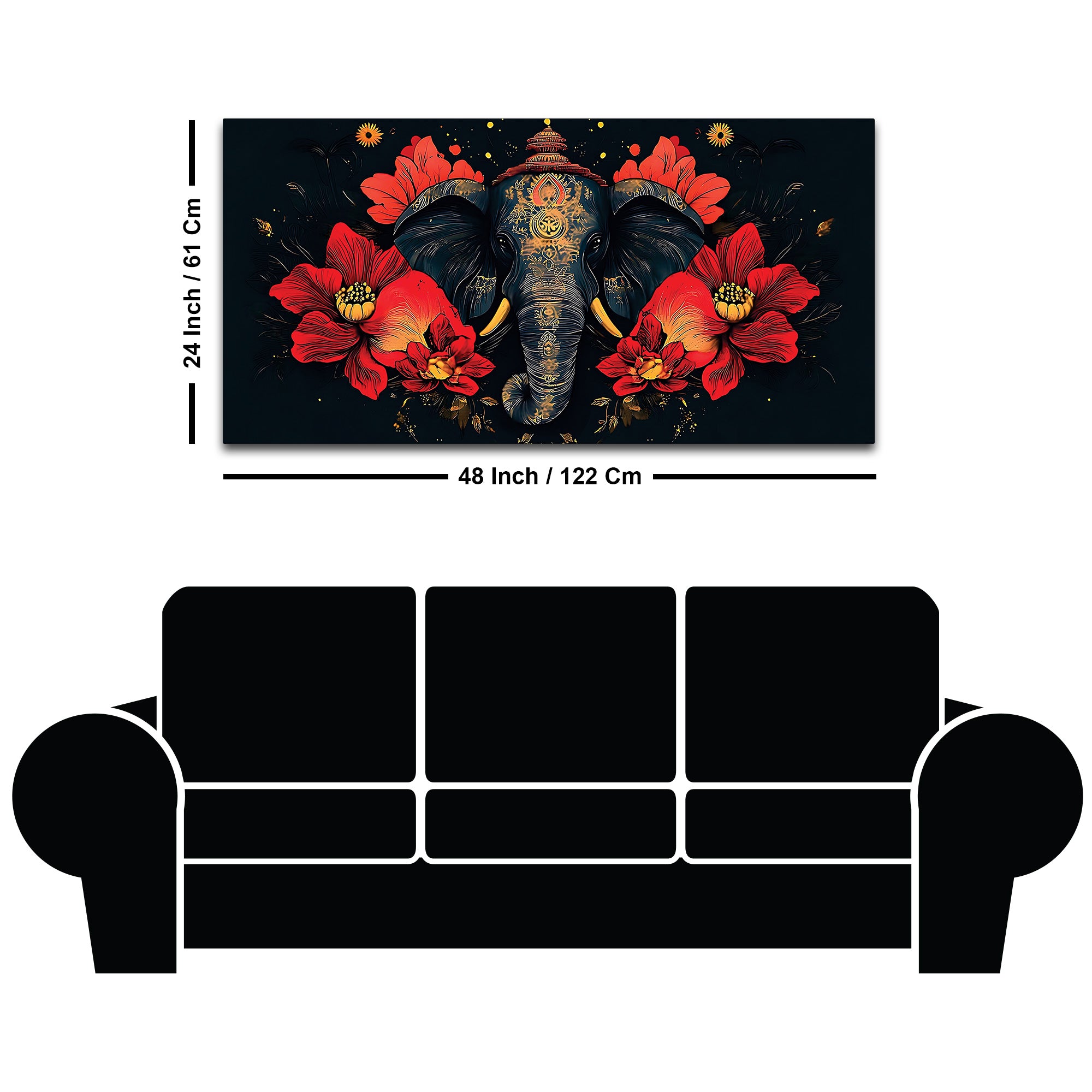 Royal Elephant with Hibiscus flowers Artistic Canvas Wall Painting for Home & Office – Premium Wall Décor