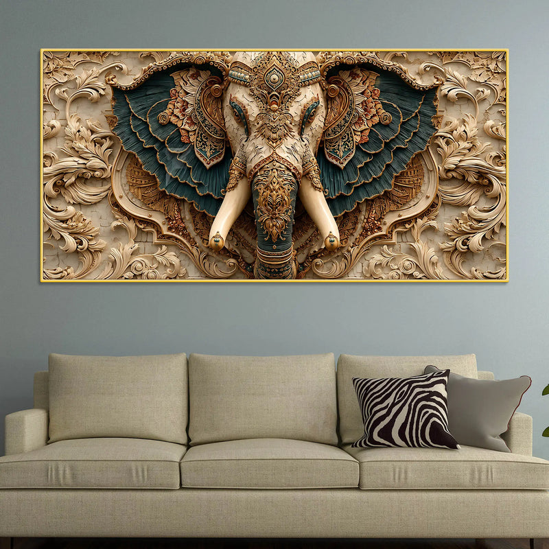 Royal Elephant with Ornate Mandala Elegance 3D Canvas Wall Painting