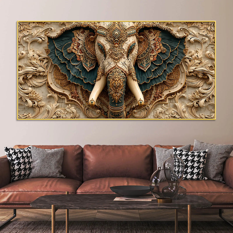 Royal Elephant with Ornate Mandala Elegance 3D Canvas Wall Painting