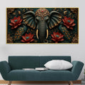 Royal Elephant with Twin Peacocks and Crimson Lotus 3D Canvas Wall Painting