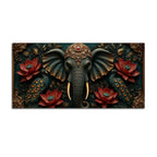 Royal Elephant with Twin Peacocks and Crimson Lotus 3D Canvas Wall Painting