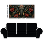 Royal Elephant with Twin Peacocks and Crimson Lotus 3D Canvas Wall Painting