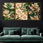 royal-emerald-green-and-rose-gold-flowers-floating-frame-crystal-wall-painting-set-of-3