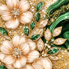 Royal Emerald Green and Rose Gold Flowers Floating Frame Crystal Wall Painting Set of 3