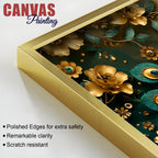 Royal Emerald Peacock with Golden Blossoms 3D Canvas Wall Painting